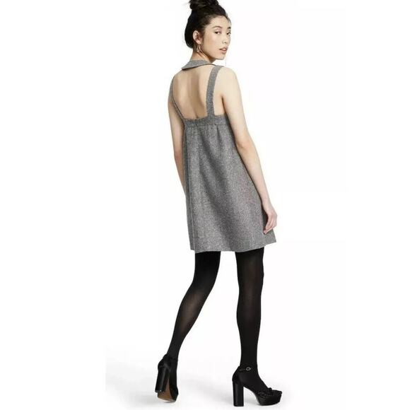 Anna Sui for Target Metallic Grey Boucle V-Neck Shift Mini Dress Size 3 - Picture 3 of 12